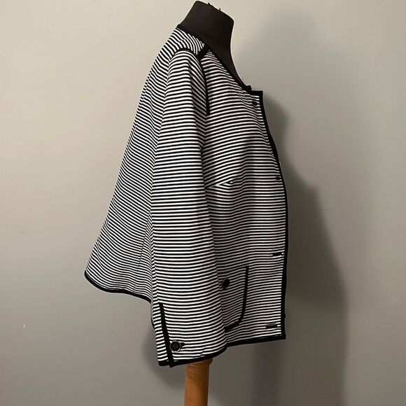 Talbots Women's Black White Striped Button Front 3/4 Sleeve Blazer Jacket Sz 16 - Picture 6 of 9